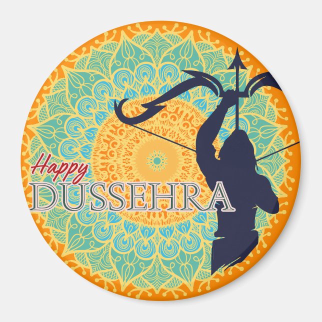 Happy Dussehra Lord Ram with Bow & Arrow Chakra BG Magnet (Front)