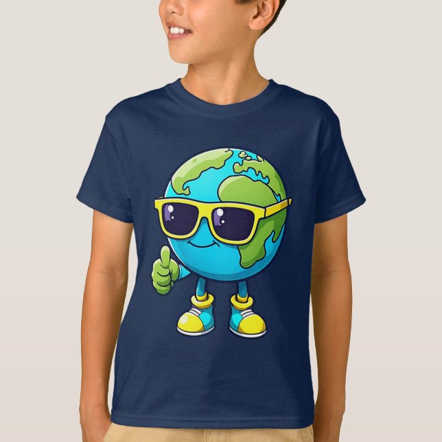 Happy Earth Buddy Tee  Eco Globe Cartoon (Front)