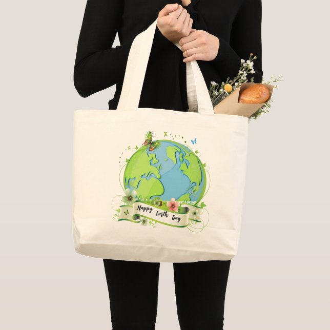 Happy Earth Day 2024 Large Tote Bag (Front (Product))