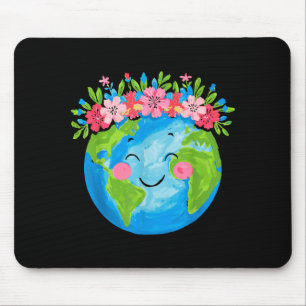 Happy Earth Day 2025 Cute Earth Floral Earth Mouse Pad
