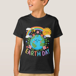 Happy Earth Day 2025 Cute Earth With Floral Earth  T-Shirt