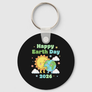 Happy earth day 2026 cute sun hugging earth design key ring