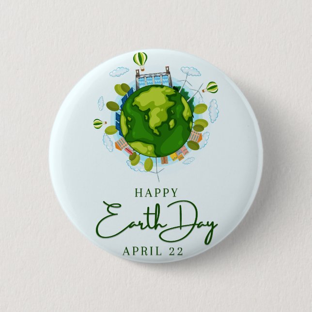 Happy Earth Day 6 Cm Round Badge (Front)