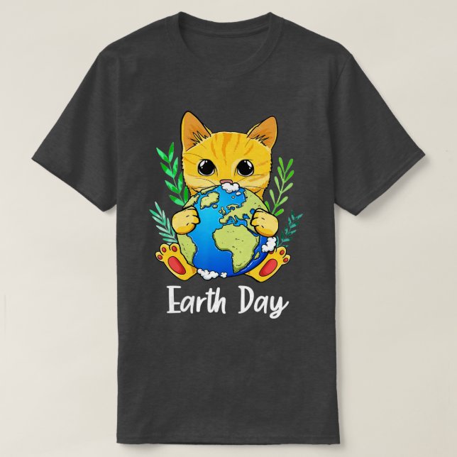 Happy Earth Day  Cute Earth With Cat Earth Day 202 T-Shirt (Design Front)