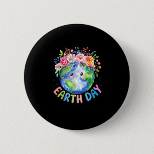 Happy Earth Day Cute Earth With Floral Earth Day 2 6 Cm Round Badge