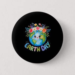 Happy earth day cute earth with floral earth day 6 cm round badge