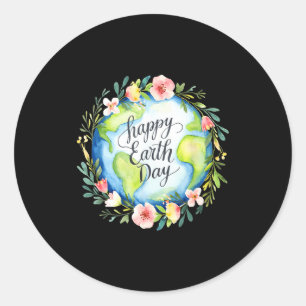 Happy earth day cute earth with floral earth day classic round sticker