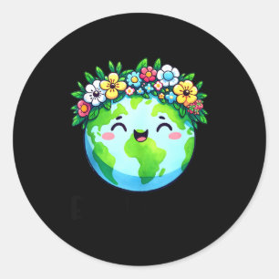 Happy earth day cute earth with floral earth day classic round sticker