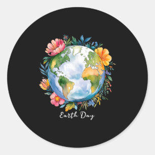 Happy earth day cute earth with floral earth day classic round sticker
