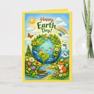 Happy Earth Day – Cute Earth & Woodland Animals Card