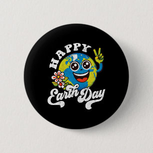 Happy Earth Day Cute Peace Sign Flower 6 Cm Round Badge