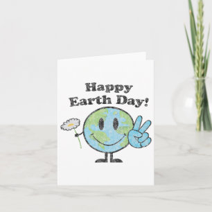 Happy Earth Day Cute Peace Sign Flower Distressed Card