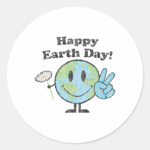 Happy Earth Day Cute Peace Sign Flower Distressed  Classic Round Sticker