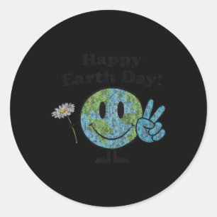 Happy Earth Day Cute Peace Sign Flower Distressed Classic Round Sticker