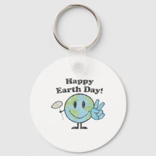 Happy Earth Day Cute Peace Sign Flower Distressed Key Ring