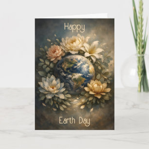 Happy Earth Day Floral Planet Art Card