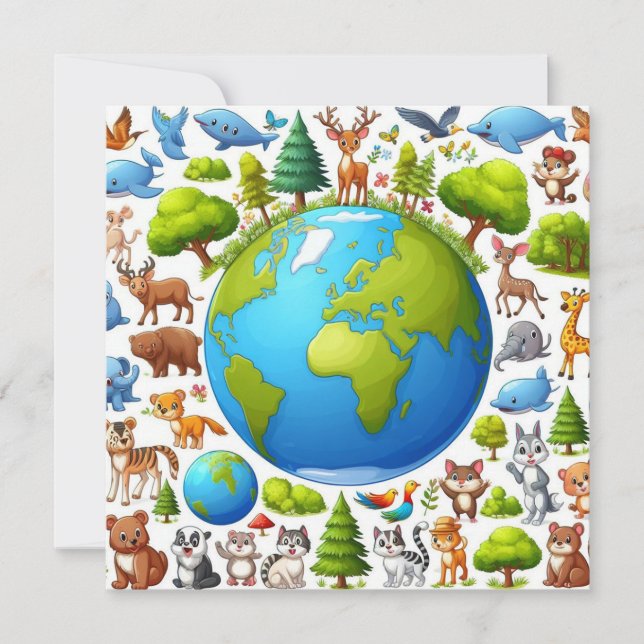 Happy Earth Day - Globe Green Tree Water Continent Holiday Card (Front)