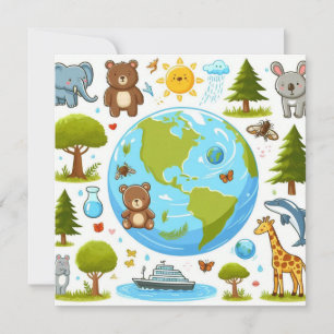 Happy Earth Day - Globe Green Tree Water Continent Holiday Card