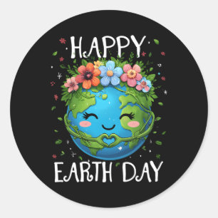 Happy Earth Day Heart Floral Earth Day Boys Womens Classic Round Sticker