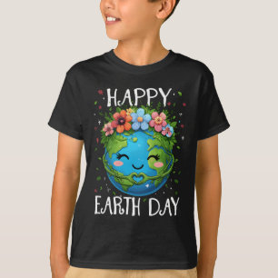 Happy Earth Day Heart Floral Earth Day Boys Womens T-Shirt