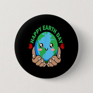 Happy Earth Day Kawaii Planet Nature Lover Environ 6 Cm Round Badge