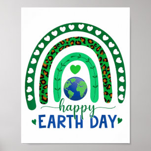 Happy Earth Day Rainbow Cute Earth Heart Earth Day Poster