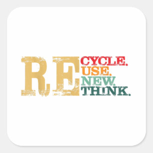 Happy Earth Day Recycle Reuse Renew Rethink Earth  Square Sticker