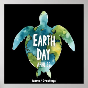 Happy Earth Day Save The Earth and Save The Turtle Poster