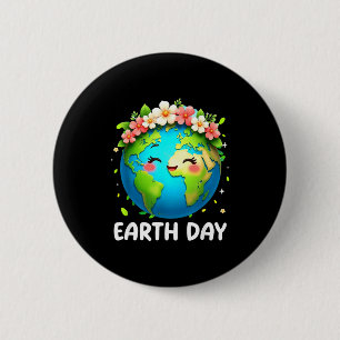Happy Earth Day Shirt Cute Earth With Floral Earth 6 Cm Round Badge