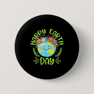 Happy Earth Day Shirt Cute Earth With Floral Earth 6 Cm Round Badge