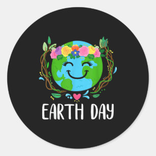 Happy Earth Day Shirt Cute Earth With Floral Earth Classic Round Sticker