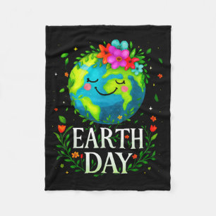 Happy Earth Day Shirt Cute Earth With Floral Earth Fleece Blanket