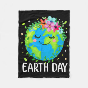 Happy Earth Day Shirt Cute Earth With Floral Earth Fleece Blanket