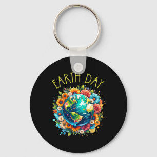 Happy Earth Day Shirt Cute Earth With Floral Earth Key Ring