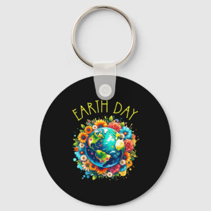 Happy Earth Day Shirt Cute Earth With Floral Earth Key Ring