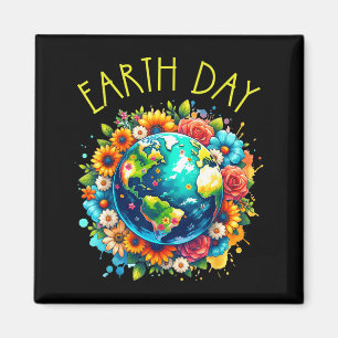 Happy Earth Day Shirt Cute Earth With Floral Earth Magnet