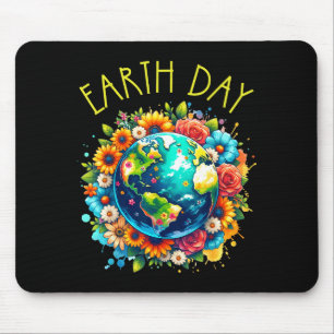 Happy Earth Day Shirt Cute Earth With Floral Earth Mouse Pad