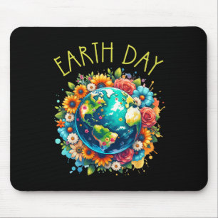 Happy Earth Day Shirt Cute Earth With Floral Earth Mouse Pad