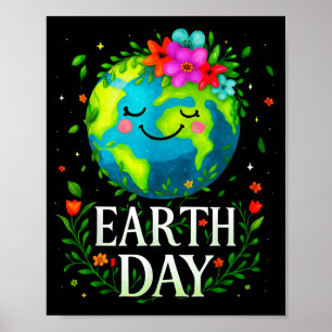 Happy Earth Day Shirt Cute Earth With Floral Earth Poster