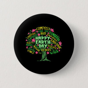 Happy Earth Day Tree Drawing Illustration Word Art 6 Cm Round Badge