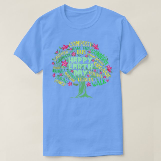 Happy Earth Day Tree Drawing Illustration Word Art T-Shirt (Design Front)