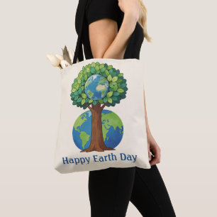 Happy Earth Day Tree Nature Illustration Tote Bag