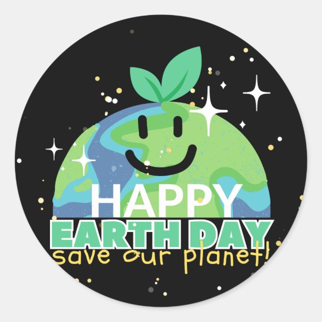  Happy earth day!| Turn off your light| Design Classic Round Sticker (Front)