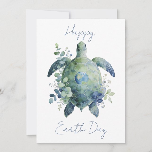 Happy Earth Day Turtle Design Holiday Card (Front)