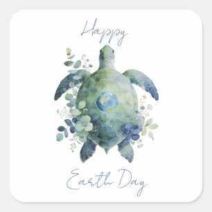 Happy Earth Day Turtle Design Square Sticker