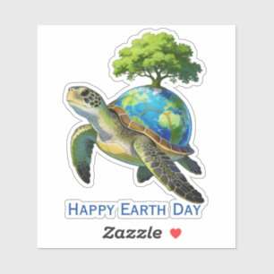 Happy Earth Day Turtle Planet and Tree