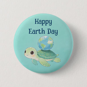 Happy Earth Day Turtle with Globe 6 Cm Round Badge