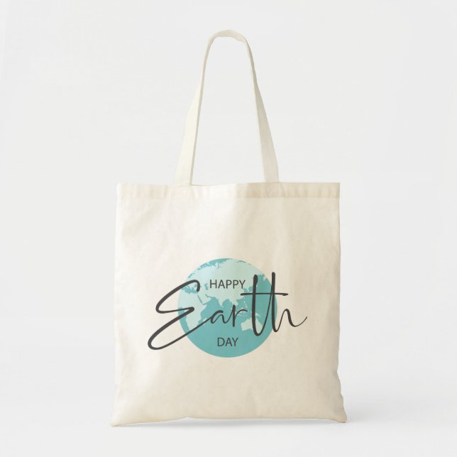 Happy Earth Day Typography & Globe Tote Bag (Front)