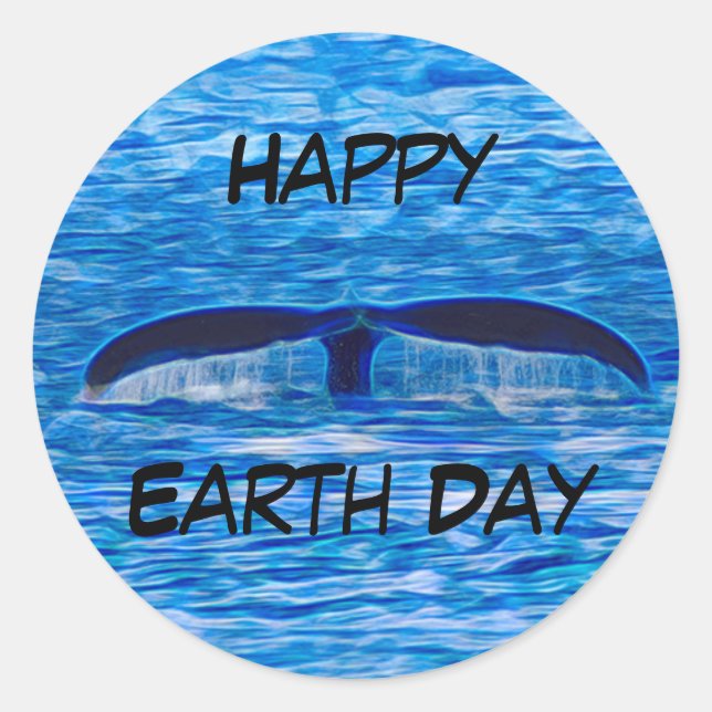 Happy Earth Day Whale Tail Nature Ocean Lover Classic Round Sticker (Front)