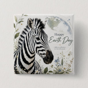 Happy Earth Day Zebra Wildlife 15 Cm Square Badge